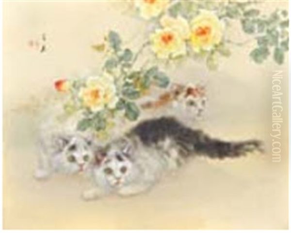 Cats Oil Painting by Suiseki Ohashi