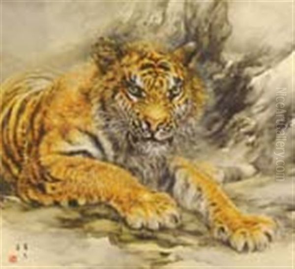 Ferocious Tiger Oil Painting by Suiseki Ohashi