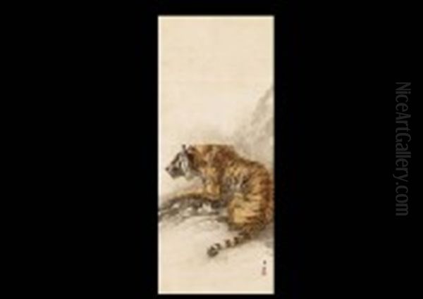 Ferocious Tiger Oil Painting by Suiseki Ohashi