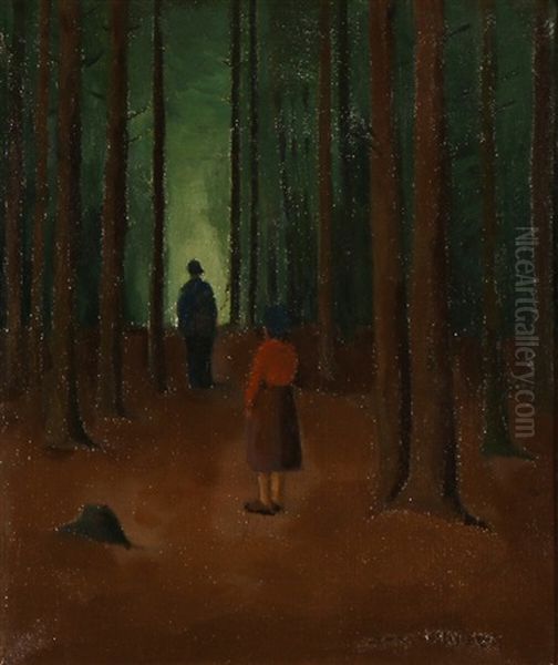 Two Figures In The Woods Oil Painting by Jeppe Madsen Ohlsen