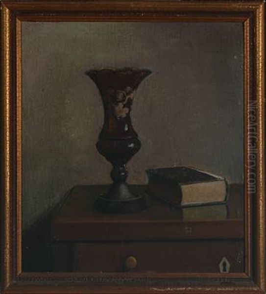 Still Life With Red Glass Oil Painting by Jeppe Madsen Ohlsen