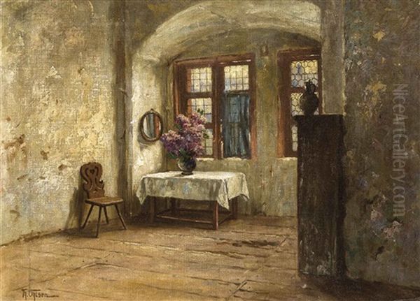 Friesisches Interieur Mit Fliederstrauss Oil Painting by Theodor Ohlsen