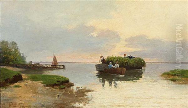 Ubersetzendes Beladenes Ernteboot Auf Einem See Oil Painting by Theodor Ohlsen