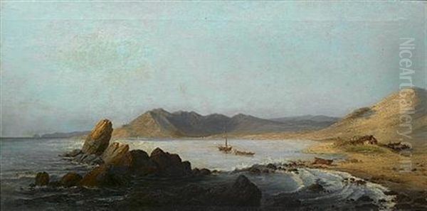 View On The Chilean Coast, Near Valparaiso Oil Painting by Theodor Ohlsen