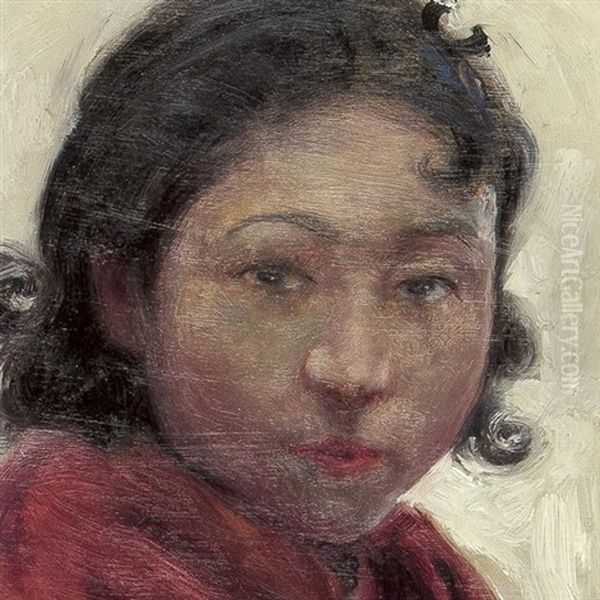 Portrait Of A Girl Oil Painting by Saburosuke Okada