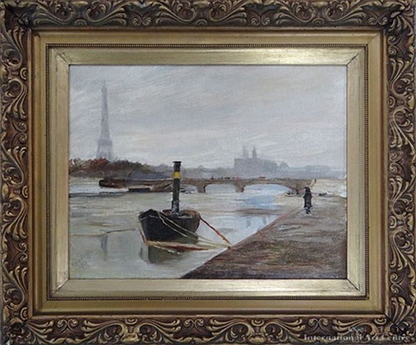 On The Banks Of The Seine, Paris Oil Painting by Alfred Henry O'Keefe