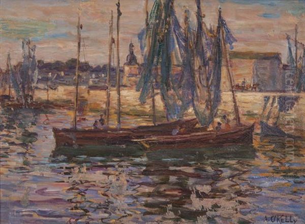 Fishing Boats At Concarneau Oil Painting by Aloysius C. O'Kelly