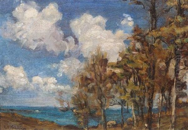 Tree Lined Shore Oil Painting by Aloysius C. O'Kelly