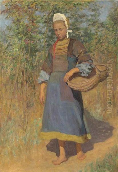 Portrait Of A Young Breton Girl Oil Painting by Aloysius C. O'Kelly