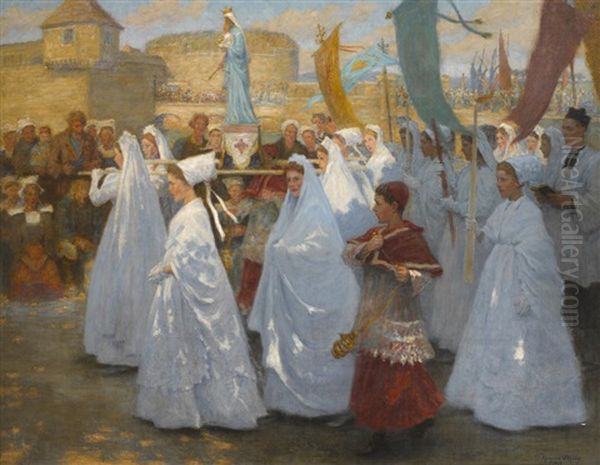 Ave Maria - Procession Religieuse In Bretagne Oil Painting by Aloysius C. O'Kelly