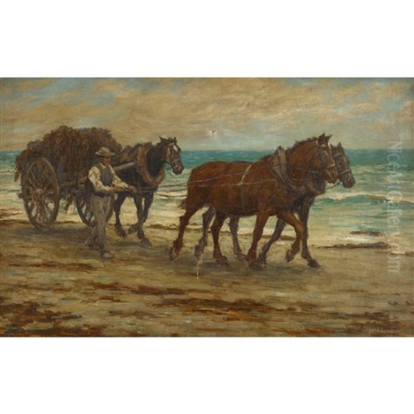 Horse Cart Along The Shore Oil Painting by Aloysius C. O'Kelly