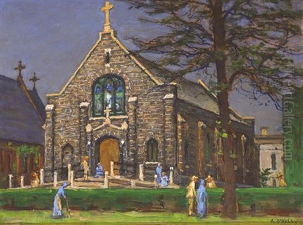 The Good Samaritan Lutheran Church, Roosevelt Island, New York Oil Painting by Aloysius C. O'Kelly