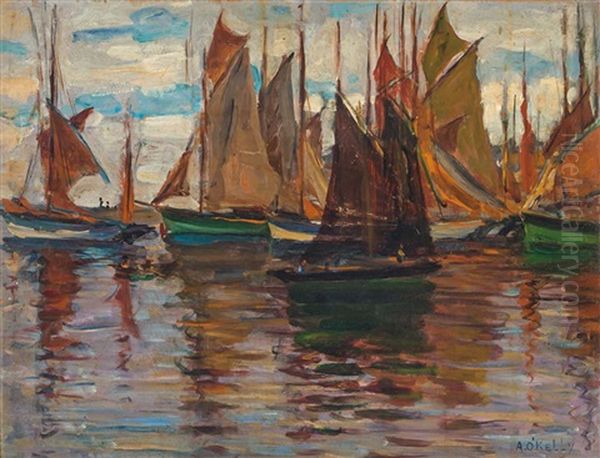 The Fishing Fleet, Concarneau Oil Painting by Aloysius C. O'Kelly