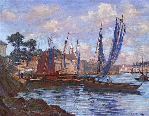 Fishing Boats At Concarneau, France Oil Painting by Aloysius C. O'Kelly