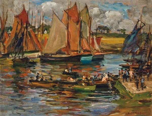 Activities At The Docks Oil Painting by Aloysius C. O'Kelly