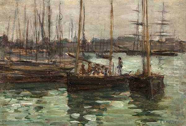 Boats At Concarneau Oil Painting by Aloysius C. O'Kelly