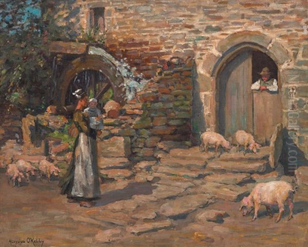 A Breton Farmyard Oil Painting by Aloysius C. O'Kelly