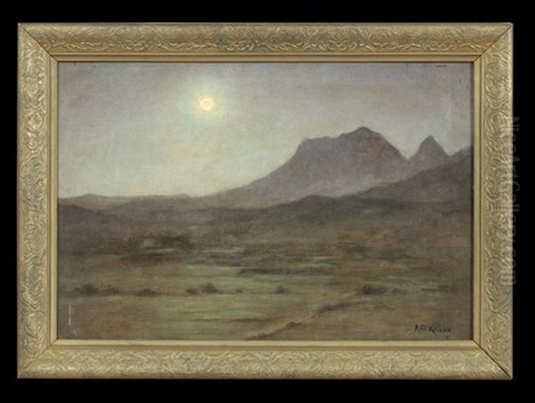 Moonlit Western Landscape Oil Painting by Aloysius C. O'Kelly