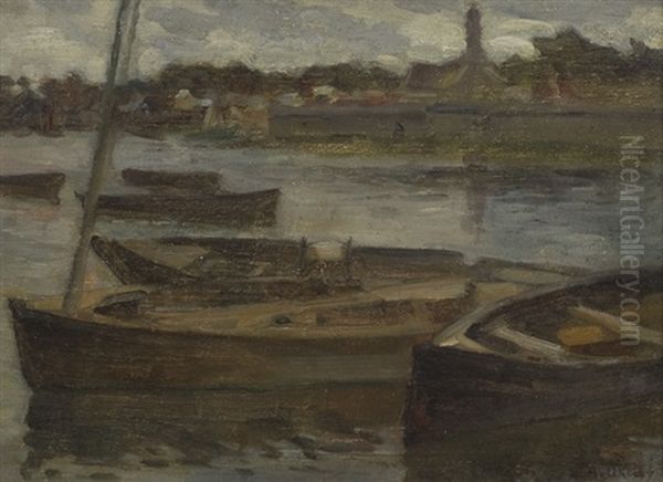 Boats Outside Concarneau, France Oil Painting by Aloysius C. O'Kelly