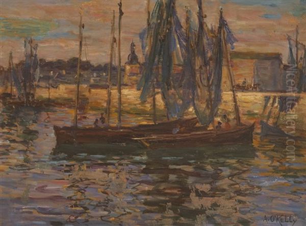 Fishing Boats At Concarneau, France Oil Painting by Aloysius C. O'Kelly