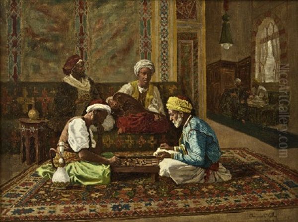 A Game Of Draughts Oil Painting by Aloysius C. O'Kelly