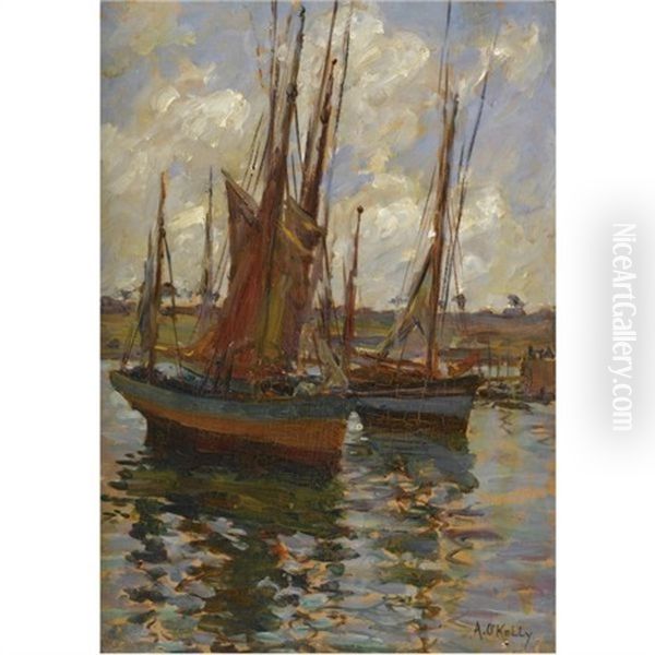 Fishing Oil Painting by Aloysius C. O'Kelly