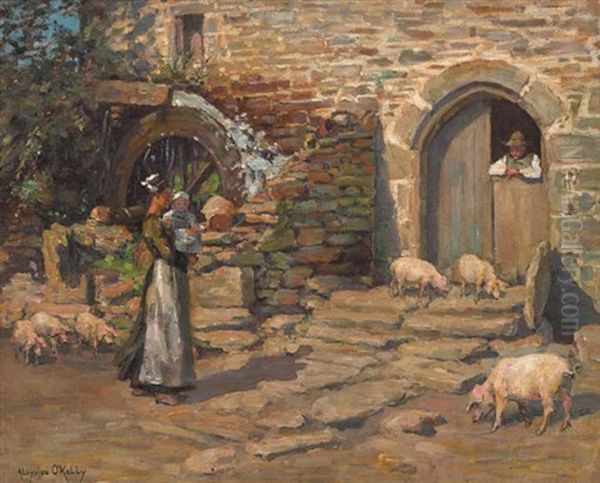 A Breton Farmyard Oil Painting by Aloysius C. O'Kelly