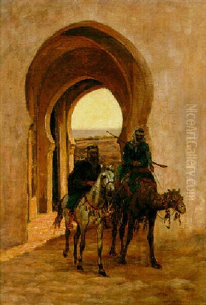 A Moroccan Gateway Oil Painting by Aloysius C. O'Kelly