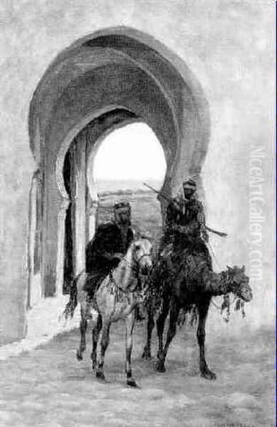 Arabs Entering A Town Oil Painting by Aloysius C. O'Kelly