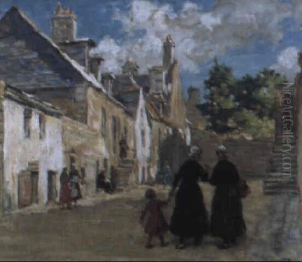 Breton Figures In A Street Oil Painting by Aloysius C. O'Kelly