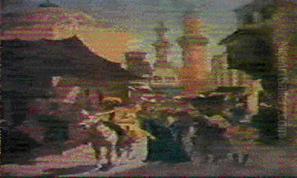 Figures On A Sunlit Street, Cairo Oil Painting by Aloysius C. O'Kelly