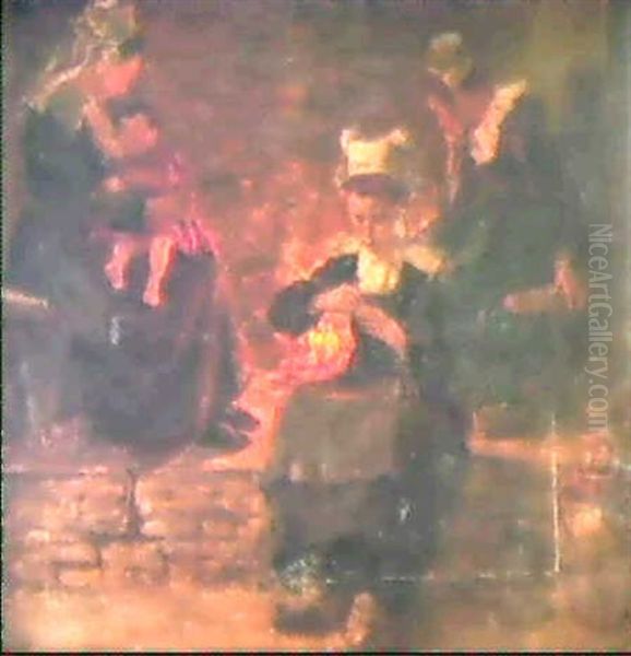 Breton Women By A Fireside Oil Painting by Aloysius C. O'Kelly