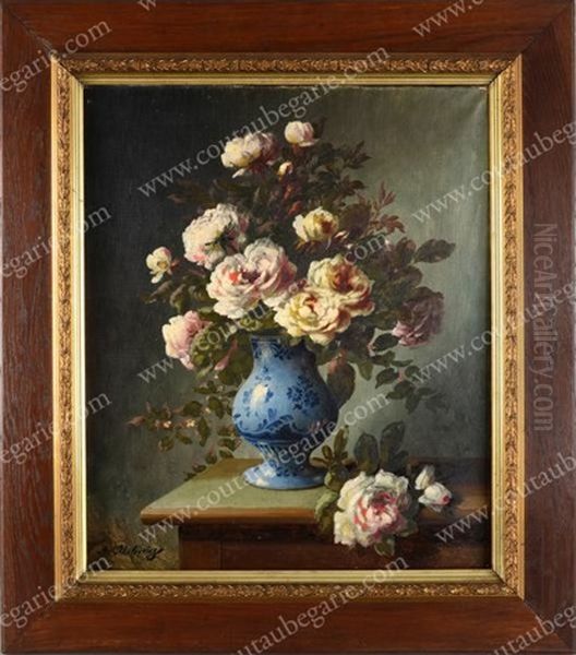 Bouquet De Roses Dans Un Vase Oil Painting by Nikolai Andreievitch Okolowitch