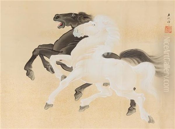 Horses Oil Painting by Gyokumin Okubo