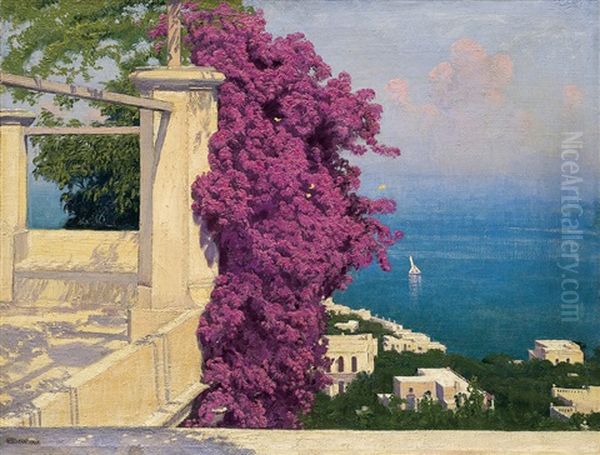 Bugenwilla, Capri Oil Painting by Edward Okun