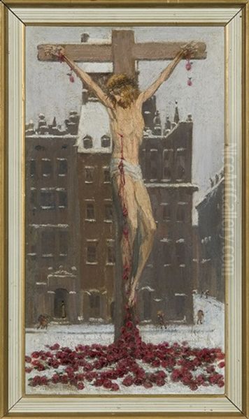 Christ At Snow Oil Painting by Edward Okun