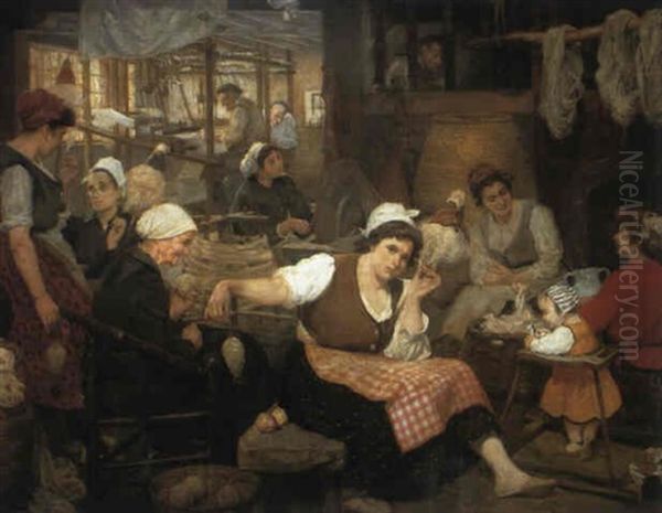 In A Wool Factory Oil Painting by Ignacio Diaz Olano