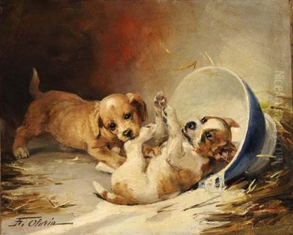 Chiots Jouant Oil Painting by Frederico Olaria