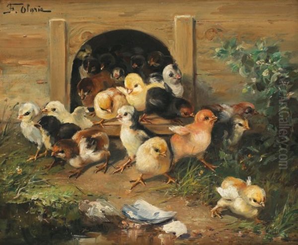 Poussins Oil Painting by Frederico Olaria