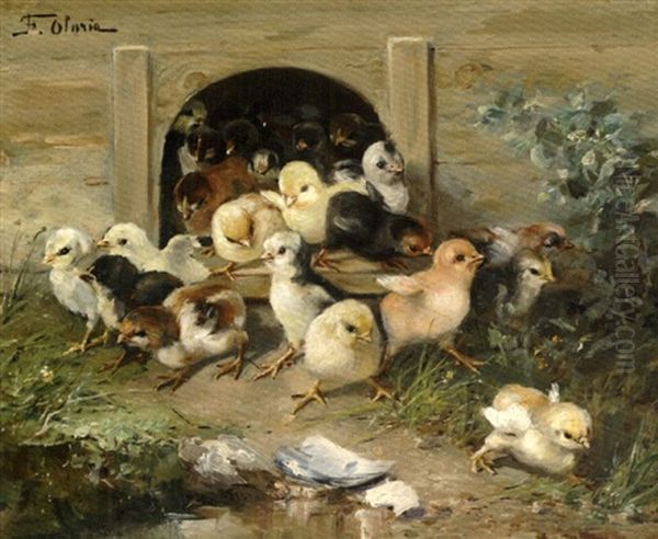 La Sortie Des Poussins Oil Painting by Frederico Olaria