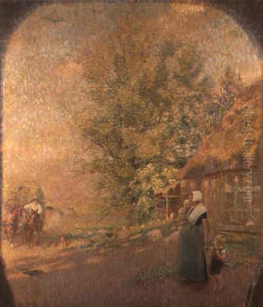 Sommertag - Heimkehrender Bauer Mit Heuwagen Oil Painting by Hans (Johann Wilhelm) Olde