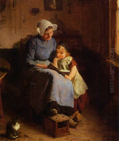 Moeder, Haar Kind Voorlezend Oil Painting by Ferdinand Oldewelt