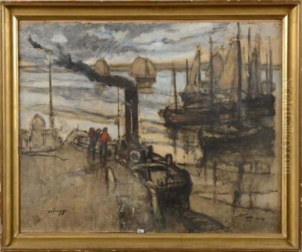 Coin Du Port De Zeebrugge Anime Oil Painting by Auguste Oleffe