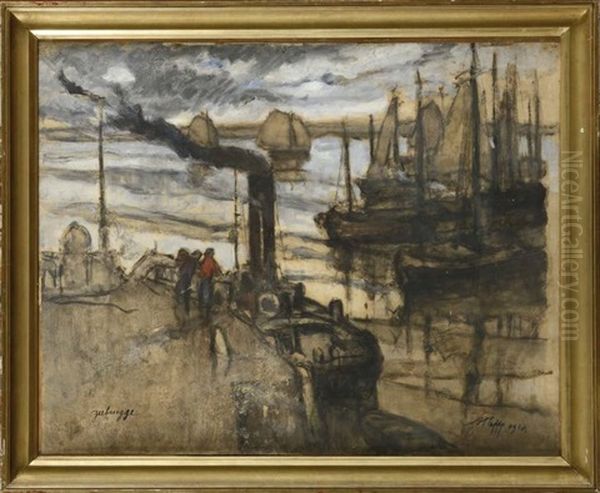 Coin Du Port De Zeebrugge Anime Oil Painting by Auguste Oleffe