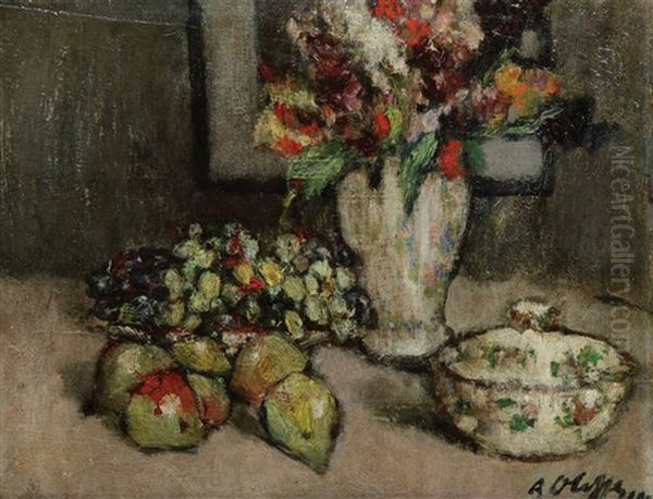 Nature Morte Aux Fruits Et Fleurs Oil Painting by Auguste Oleffe