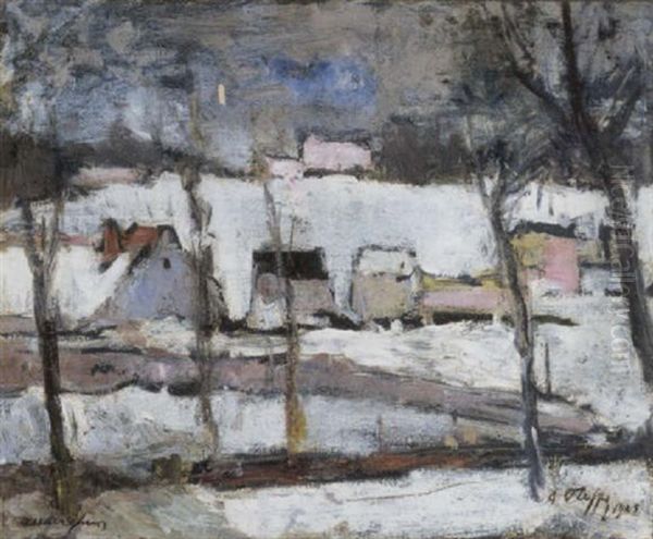 Neige A Auderghem Oil Painting by Auguste Oleffe