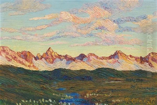 Sonnenuntergang In Den Bergen Oil Painting by Rodolfo Olgiati