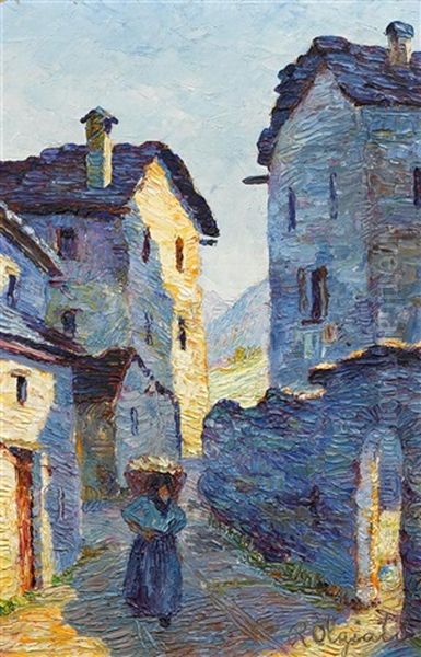 Bundner Bergdorf, Wohl Poschiavo Oil Painting by Rodolfo Olgiati