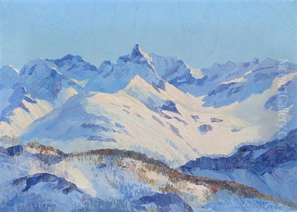 Piz Del Teo Von Der Alp Grum Oil Painting by Rodolfo Olgiati