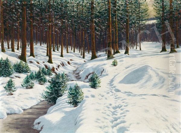 Winter Lights In The Forest Oil Painting by Victor Olgyai